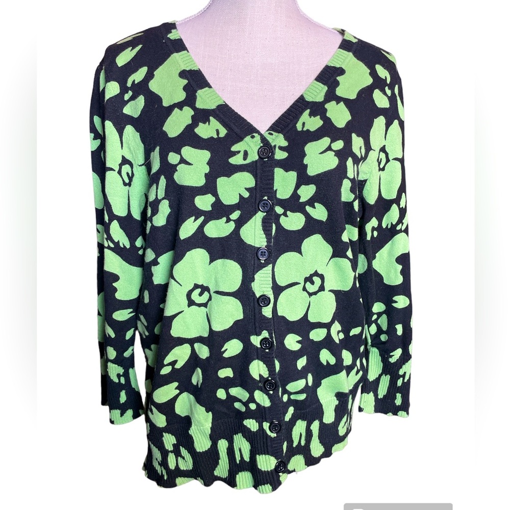 Eci New York Green & Black Floral Cardigan